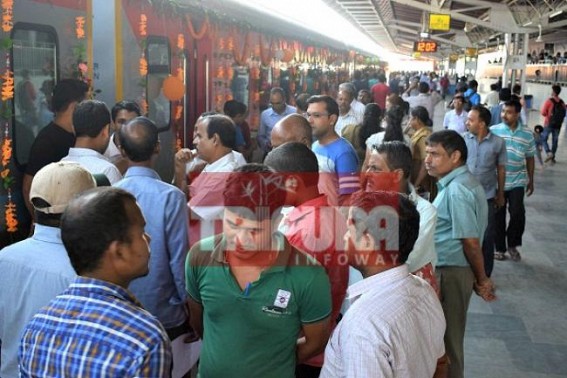 Crowd throng to see Rajdhani Express at Agartala Railway Station